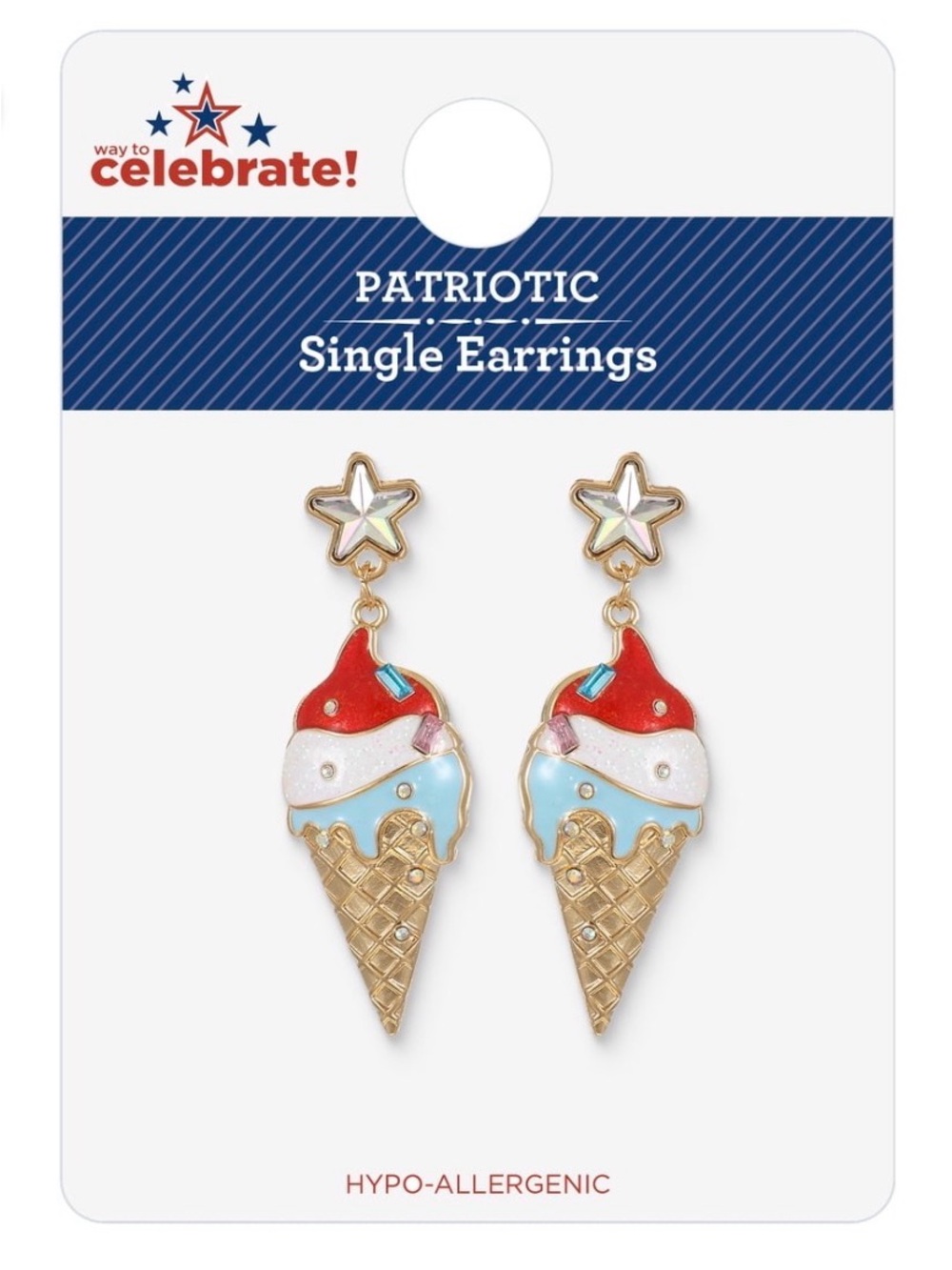 Patriotic Ice Cream Cone Earrings - Red, White & Blue NWT